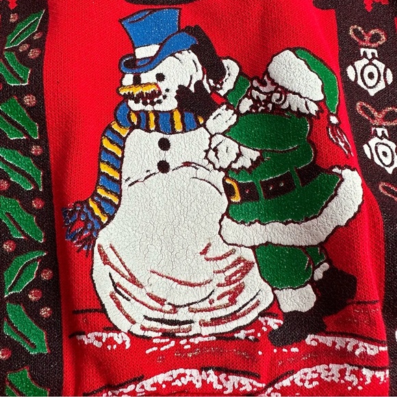 Vintage Christmas Sweatshirt Jumper Women's Size Large Checkered Santa Snowman - Picture 4 of 12